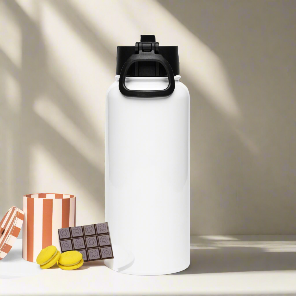 Stainless steel water bottle with a straw lid